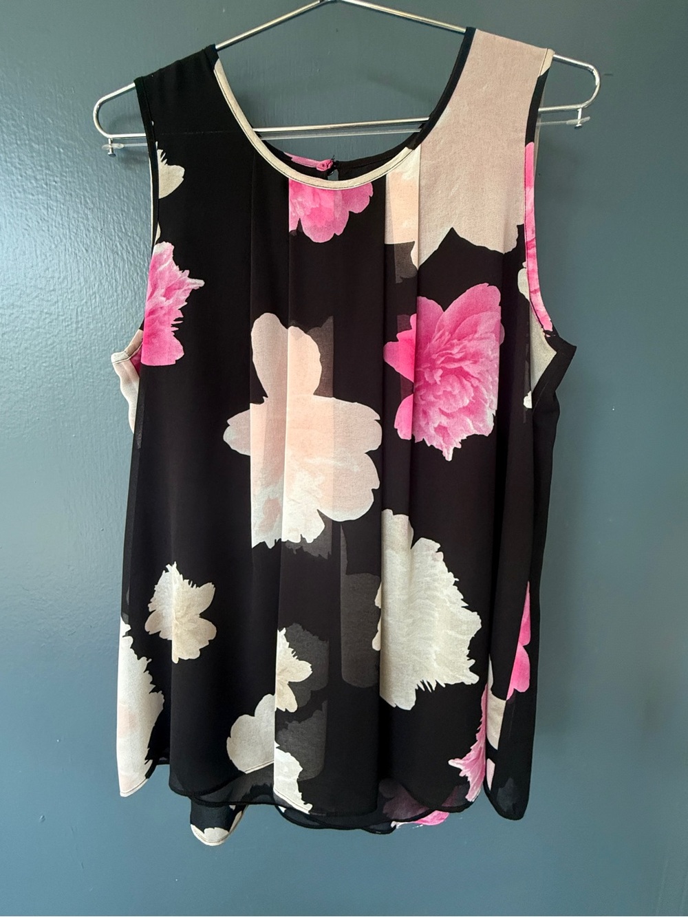 Calvin Klein Black Pink & Cream Floral Print Summery Top